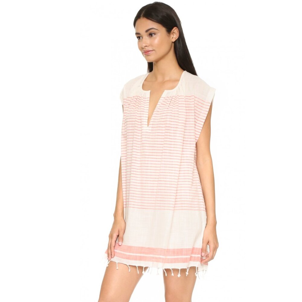 Soft Joie Sahina 100% Cotton Striped Peasant Boho Blouse Top Tunic Mini Dress OS